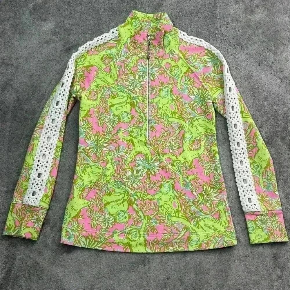 Lilly Pulitzer Sweatshirt Women XXS UPF 50+ Skipper Popover Chimply Chic Monkeys